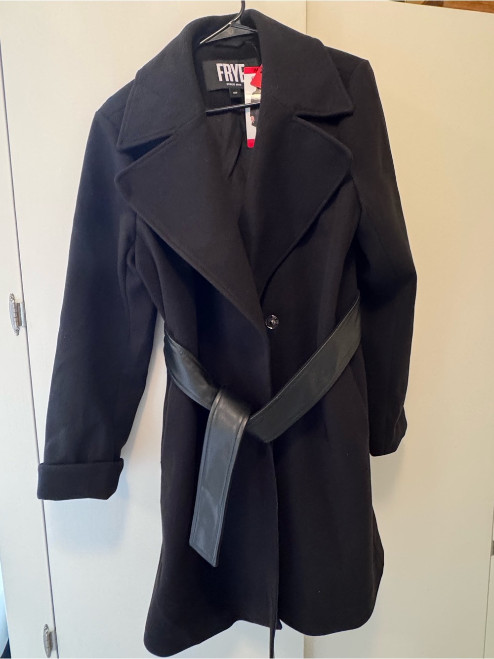 FRYE (new with tags) Black Women's Wool Blend Belted Coat - Classic Outerwear